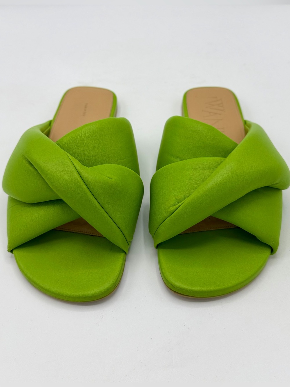 JW ANDERSON Bright Green Twisted Leather Slide Sandals size 39